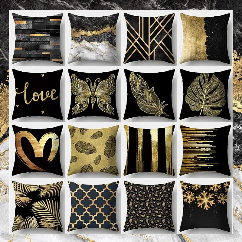 

Black Gold Pattern Pillowcase Square Sofa Pillowcase Creative Pattern Cushion Cover