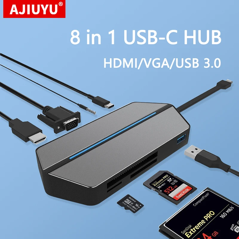 USB C концентратор для HDMI SD/TF CF кардридер 3 0 многопортовый адаптер Type-C док-станция