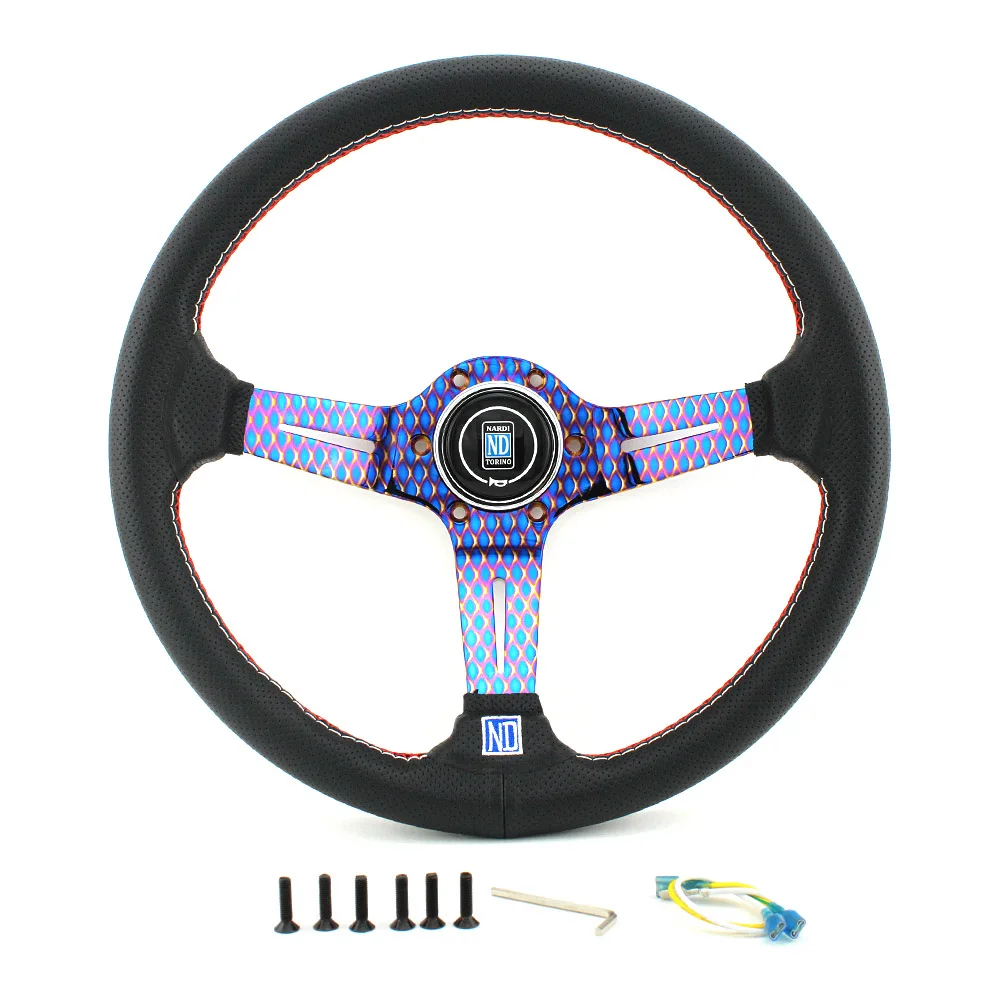 

14 inch For ND Dermis Fish scales Purple Titanium Blue Steering Wheel for Racing Sport Drift JDM Tuning Simulated Game Volante