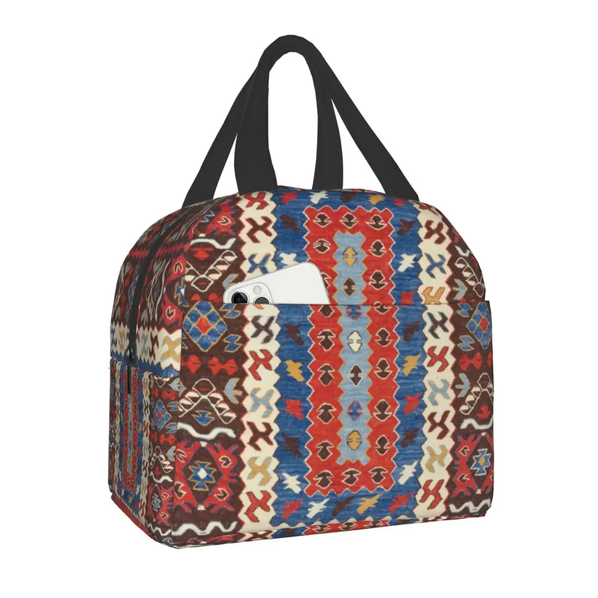 

Turkish Kilim Rug Bohemia Ethnic Print Thermal Insulated Lunch Bag Portable Cooler Warm Food Geometric Lunch Box for Women Kids