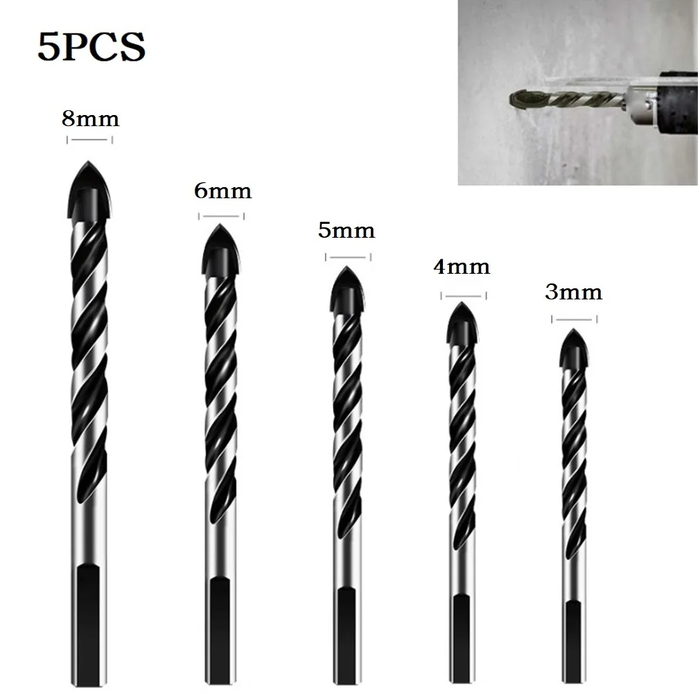 

5pcs Triangular Tungsten Carbide Drill Bit For Porcelain Concrete Glass Drilling 3/4/5/6/8mm Drill Bits Woodworking Tools