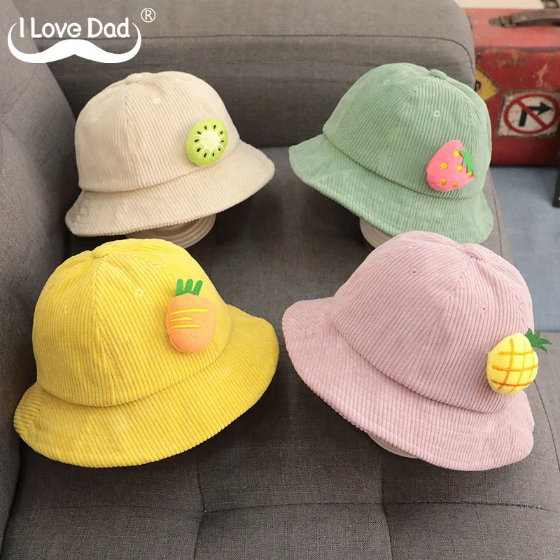 

Cute Fruit Corduroy Baby Hat Outdoor Children Baby Girl Boy Fisherman Caps Spring Autumn Breathable Kids Bucket Sun Hat