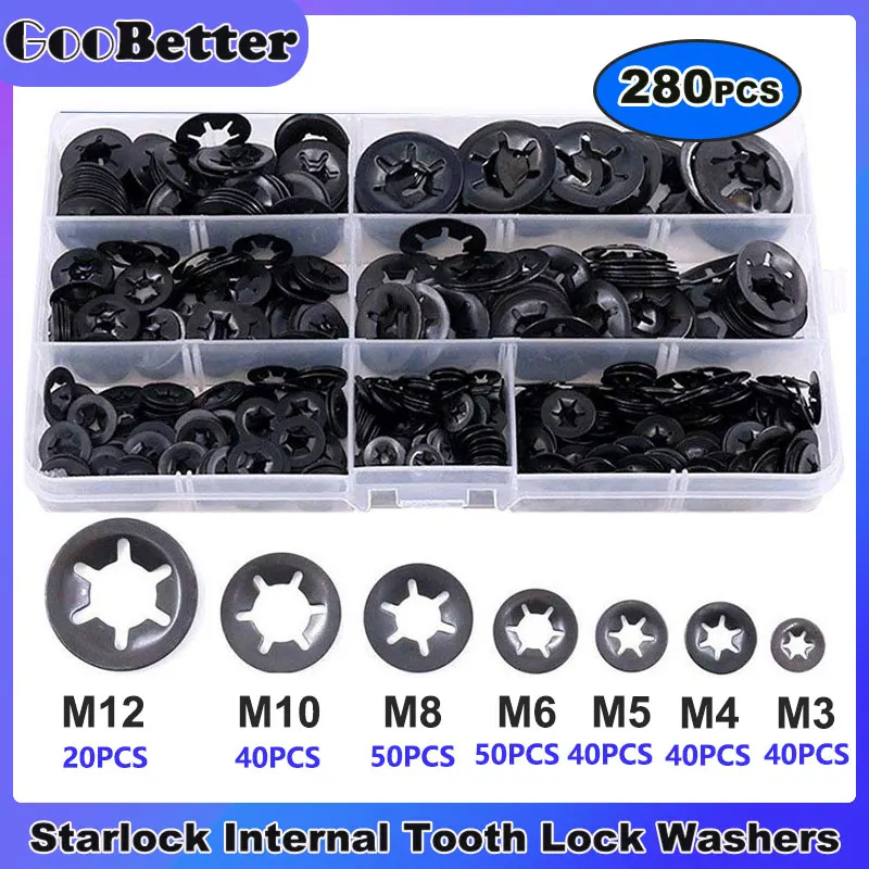 

280Pcs Starlock Internal Tooth Lock Washer M3 M4 M5 M6 M8 M10 M12 Bearing Clamp Locking Washers Quick Speed Star Nut Fastener