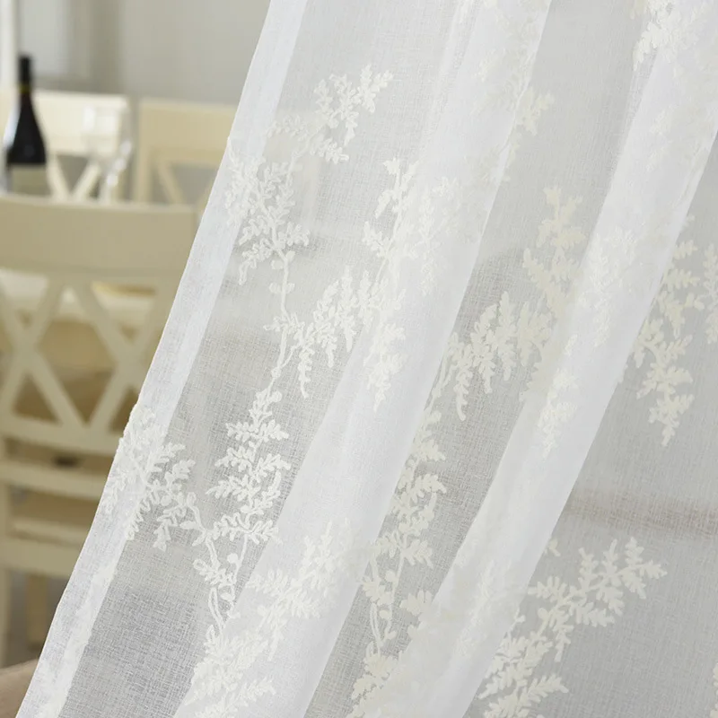 

Curtains for Living room dining bedroom Nordic fashion modern pine flower white window thread embroidery light transmission-xj