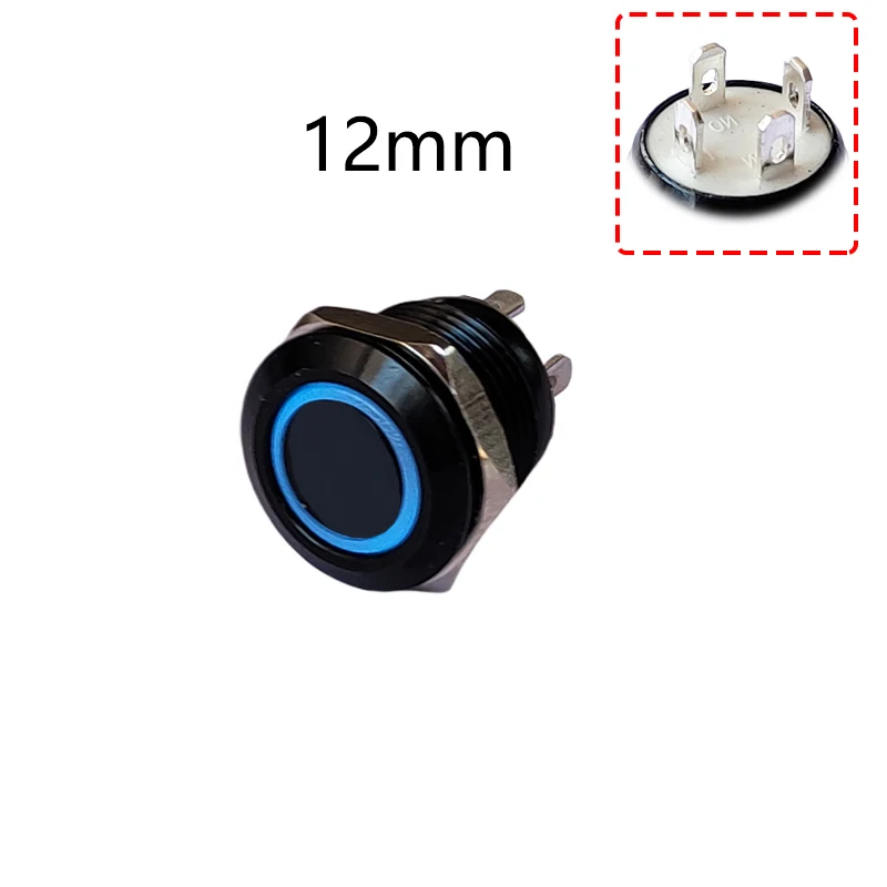 

Металлический кнопочный переключатель 12 мм черный 3В-24В