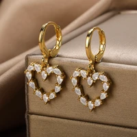simple zircon design sweet hollow heart drop earrings for women fashion ear dangle piercing earring love jewelry gift
