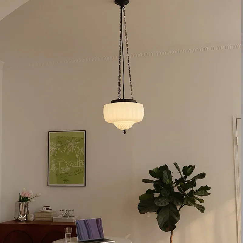 Винтажная ретро стеклянная светодиодная люстра в полоску с резной лампой для