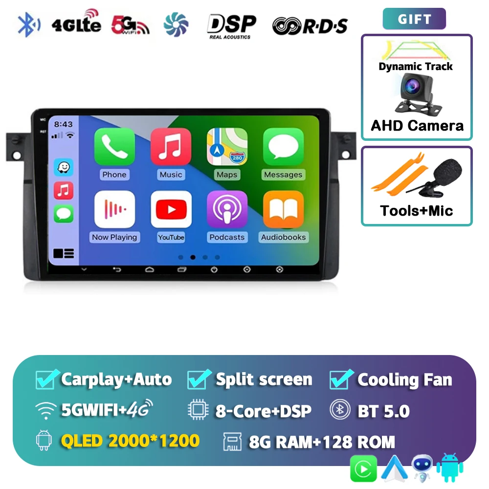 

Автомагнитола Android 16 Carplay Auto для BMW E46 M3 1998-2006, мультимедийный видеоплеер 2Din, 4G+WIFI, GPS-навигация, головное устройство, стереосистема