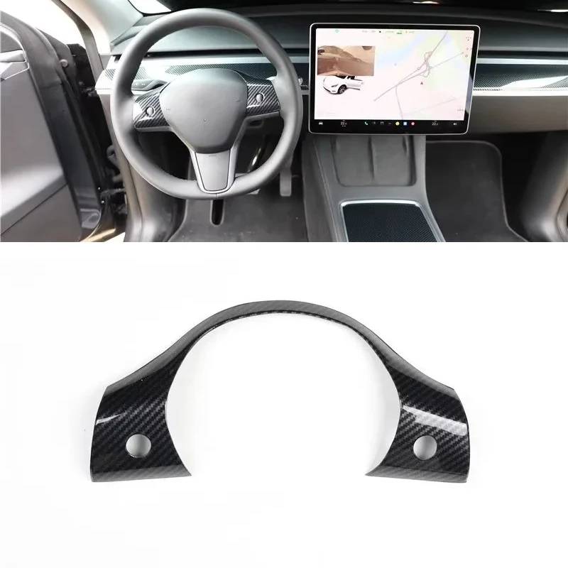 

For Tesla Model 3 Model Y 2021 2022 2023 Car Interior Steering Wheel Cover Trim Carbon Fiber ABS Car Styling Accessories