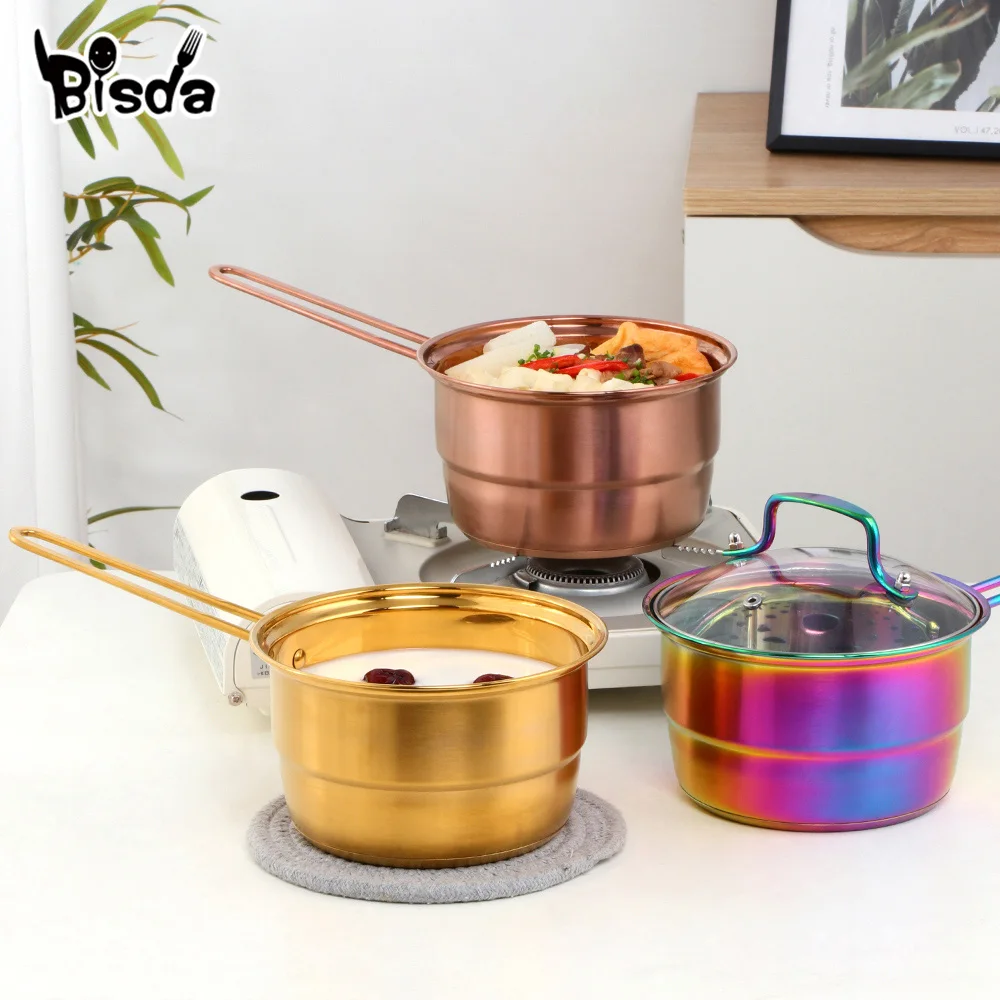 

1 шт., кухонный горшок из нержавеющей стали, однослойный маленький горшок для приготовления молока, тушения яиц, хлеба, посуды, супов, кастрюл...