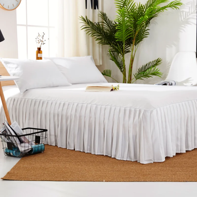 

Pleated Bed Sheet Bed Skirt Hotel White 1.8m Fitted Sheet Beauty Bed Cover Solid Color Single Double Bed Bedspread Pillowcase