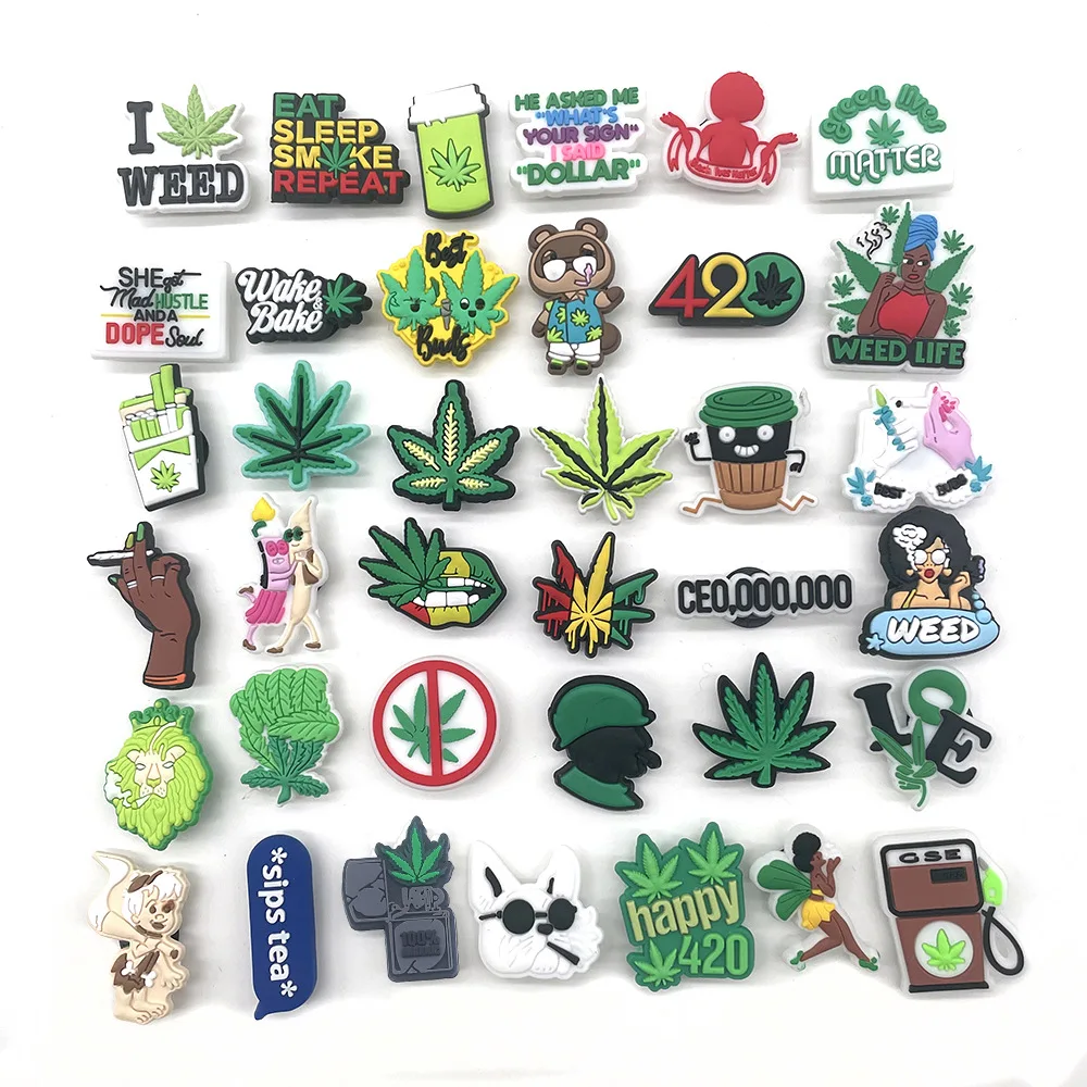 37pcs/set Shoe Charms Plant Leaf Cartoon Shoe Accessories Cute Garden Shoe Decoration for Croc Jibz Buckle Kid's X-mas Gift