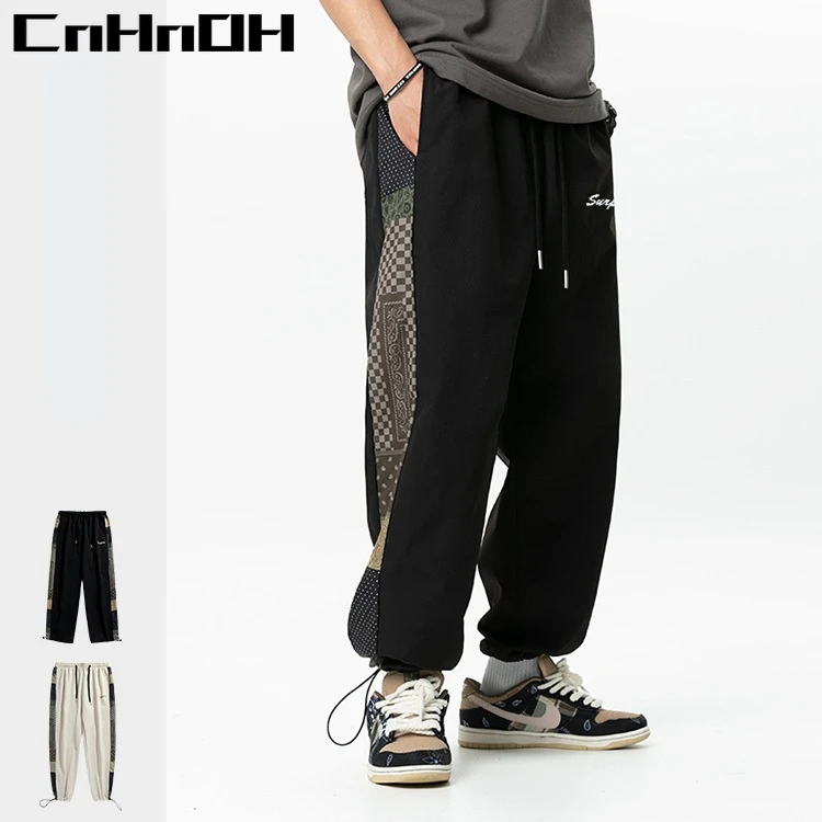 

CnHnOH Japanese Men's 2022 Spring New Pattern Stitching Casual Pants Men's Brand Loose Beam Long Pants