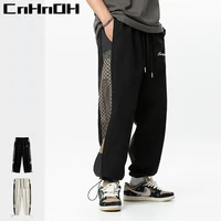 cnhnoh japanese mens 2022 spring new pattern stitching casual pants mens brand loose beam long pants