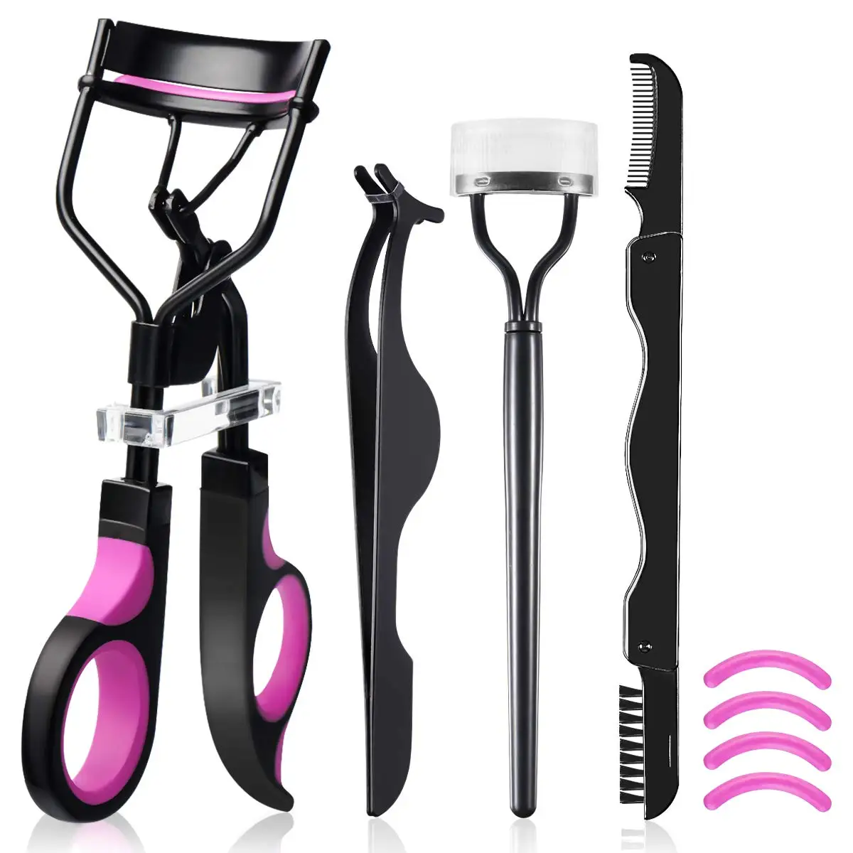 4 pcs/pack Eyelash Curlers Kit For Women Includes Lash Curler Eyelash Brush Eyelash Extension Tweezers Eyebrow Brush And Comb