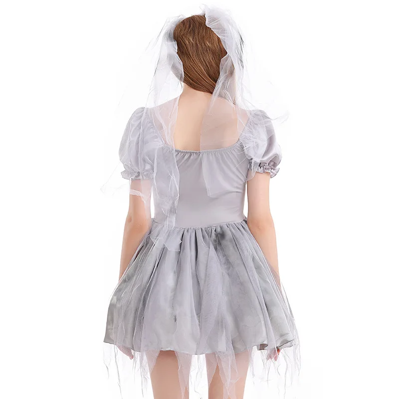 Серый женский костюм для Хэллоуина трупа невесты зомби ходячие мертвецы косплей