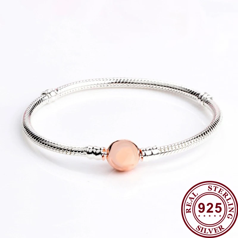 

925 брелок Silver Pan Bracelet Shiny Round Rose Gold Classic Button Pan Bracelet Fit European Charm Bracelets Women Jewelry