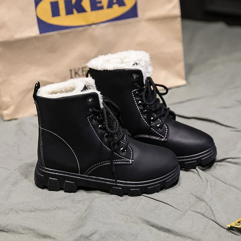 Leather Booties Warm Footwear Women's Snow Boots Boot Low Black Short Barrel Shoe Shoes for Women Winter 2023 Padded Leather Fur