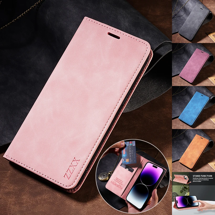

Wallet Skin Friendly Magnetic Flip With Card Slot Leather Case For iPhone 14 Pro Max 13 12 11 SE 2022 X XR XS Max 8 7 6 6S Plus