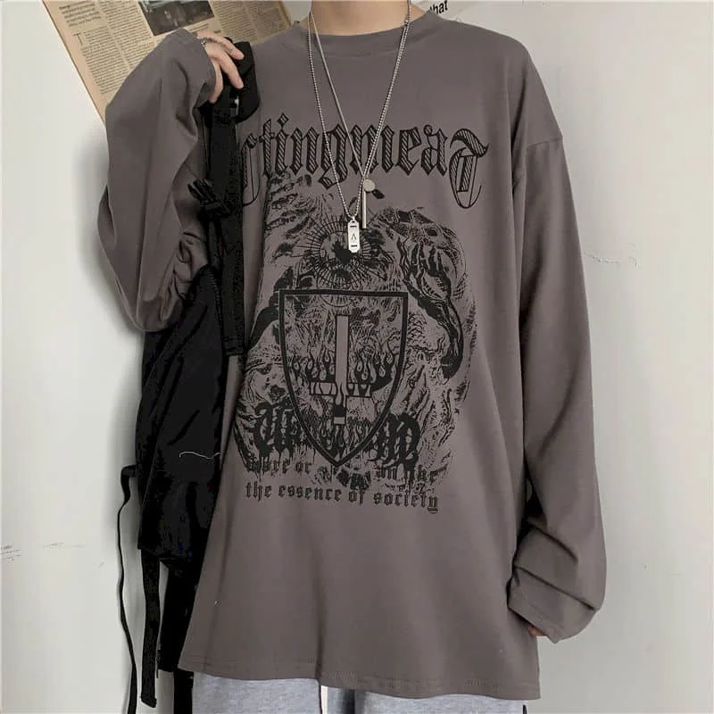 

Autumn new long-sleeved T-shirt street hip-hop print top loose large size long-sleeved T-shirt men women couple trend tshirt top