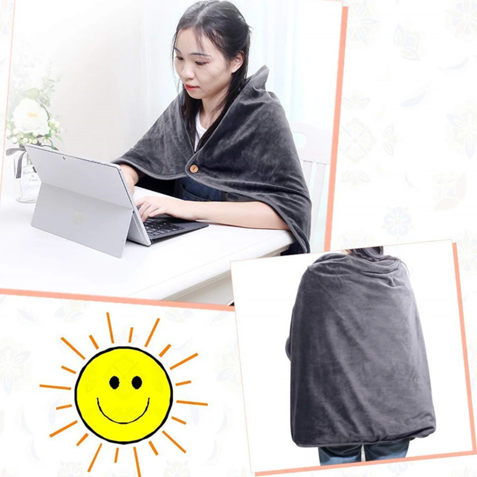 

Флисовая шаль с подогревом, носимое портативное одеяло с электрическим подогревом, питание от USB, Электрический плед одеяло, зимнее теплое одеяло для автомобиля, офиса, дома