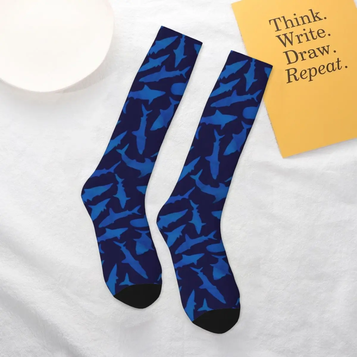

Blue Shark Art Print Socks Seamless Sharks Bycicle Comfortable Mid Stockings Large Chemical Fiber Crazy Youth Socks