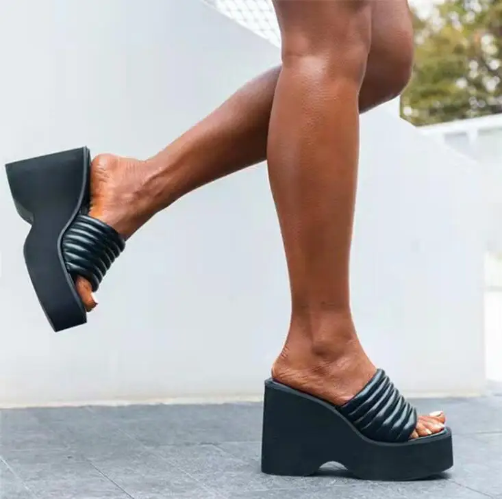 

2022 New Women's Wedges Sandals Thick Soled Flat Heeled Sandals High Heels Shoes Beach Open Toed Sandals with Thick Soles 35-43