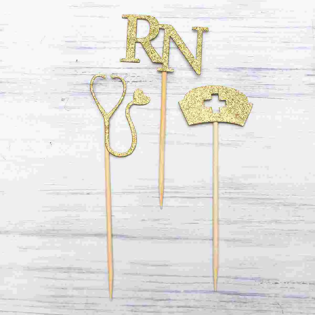 

24 Pcs Party Cupcake Topper Dessert Decor Baby Gold Derby Hat Nurse Decorations