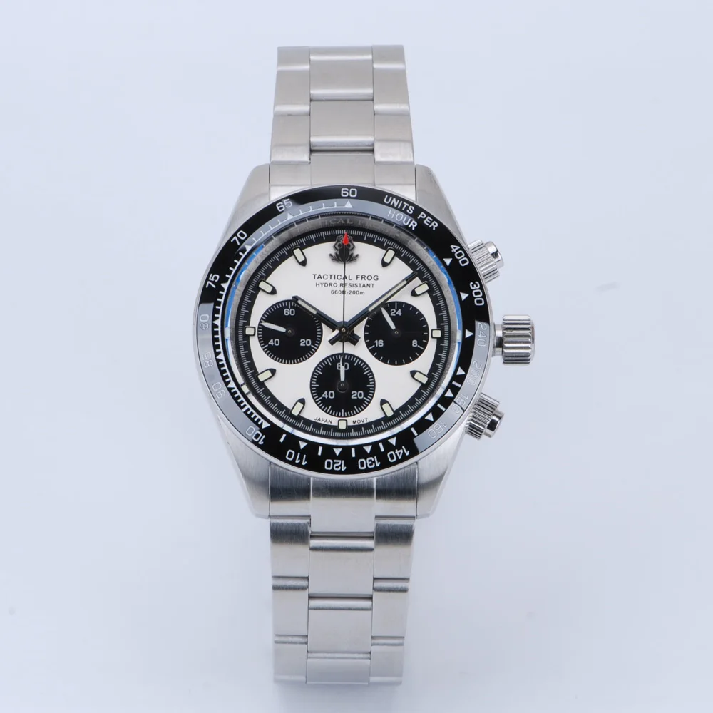 

Тактические мужские наручные часы-хронограф Frog, однотонные, 41 мм, белый циферблат, черный керамический Безель VS75A, кварцевый механизм, мужские водонепроницаемые 20 бар