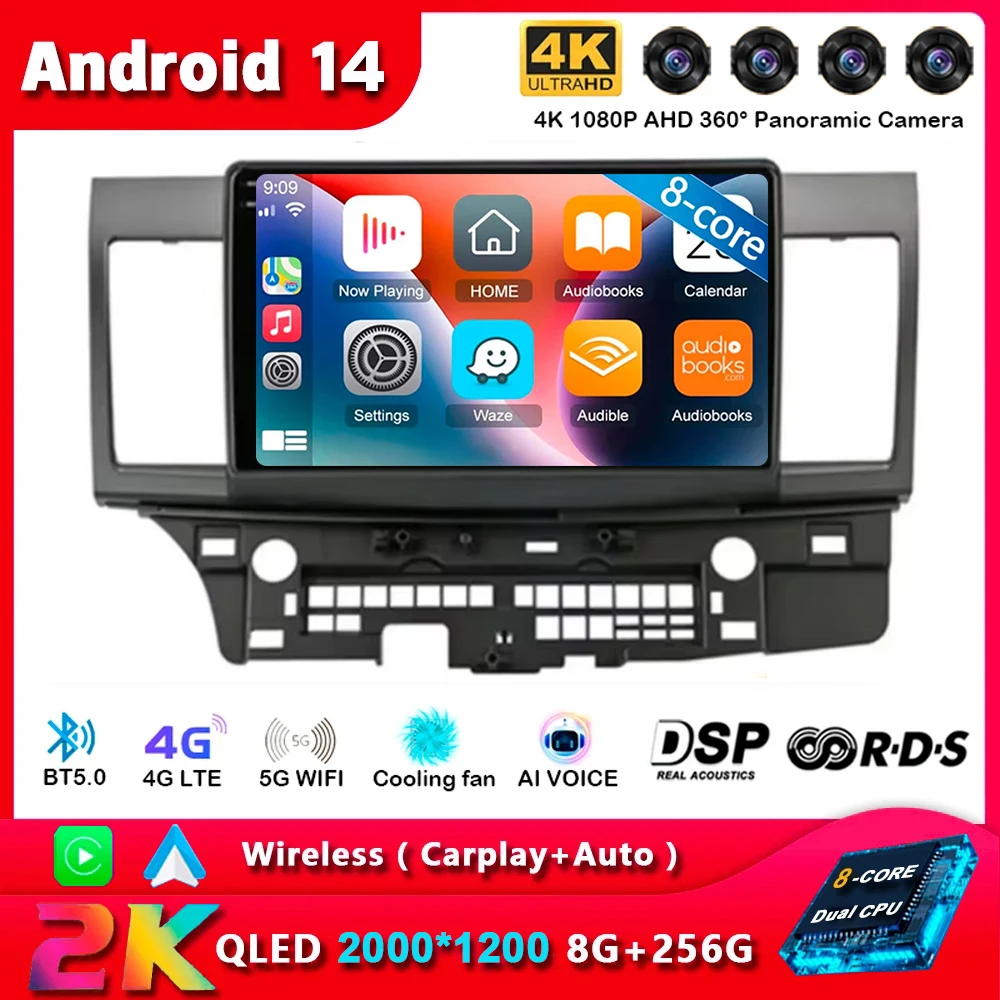 Android 14 Carplay Auto WIFI + 4G для Mitsubishi Lancer 10 CY 2007-2017 Автомобильный радиоприемник GPS Стерео