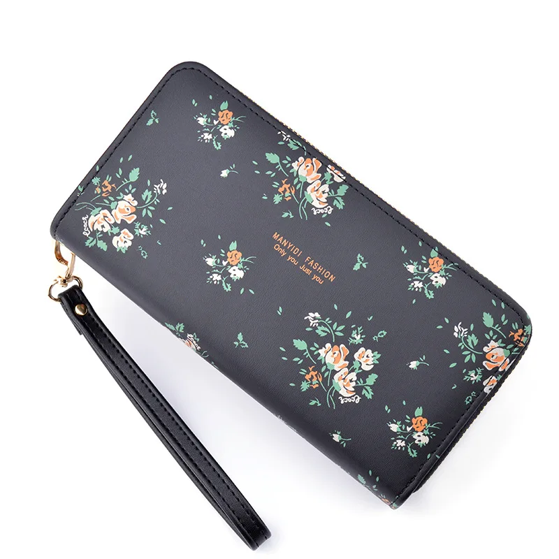 

Flower Printed Leather Wallet for Women New Ladies Purse Double Zipper Clutch Bag Long Large Capacity Wallet Mobile Phone Bag