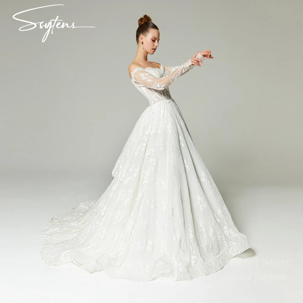 Элегантное свадебное платье принцессы с кружевом и длинными рукавами свадебные