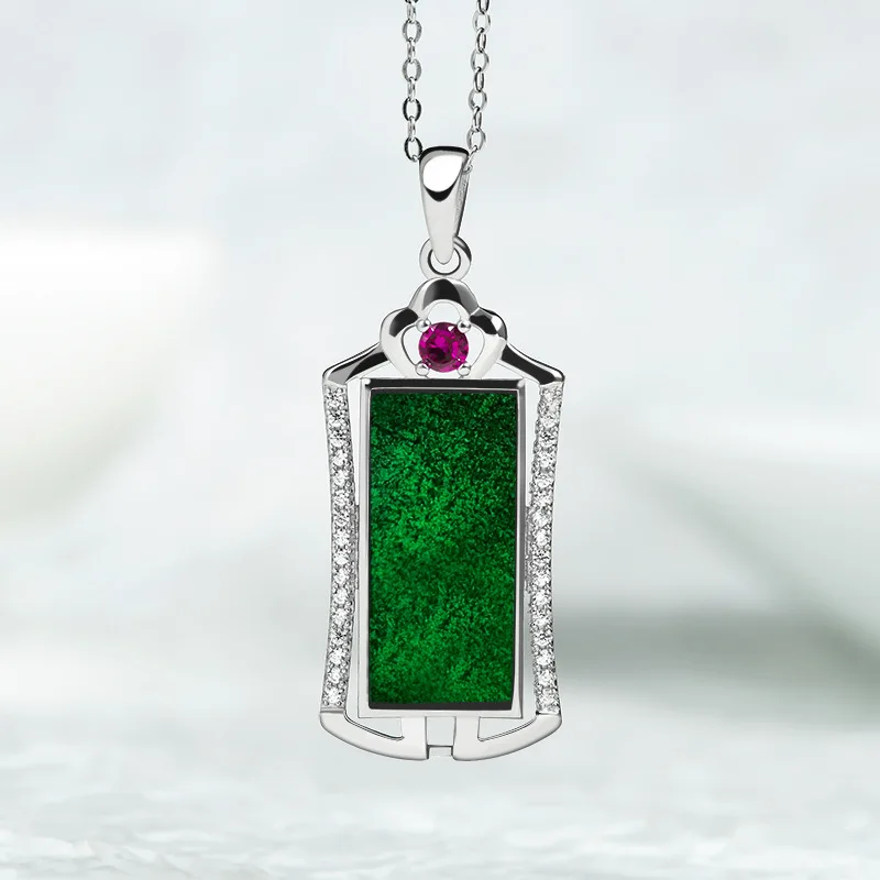 

Mai Chuang/ Hand Carved/ Jade Silver Inlaid Mocui Pingan Brand Emerald Necklace Pendant Fashion Elegant Jewelry Men Women Gift