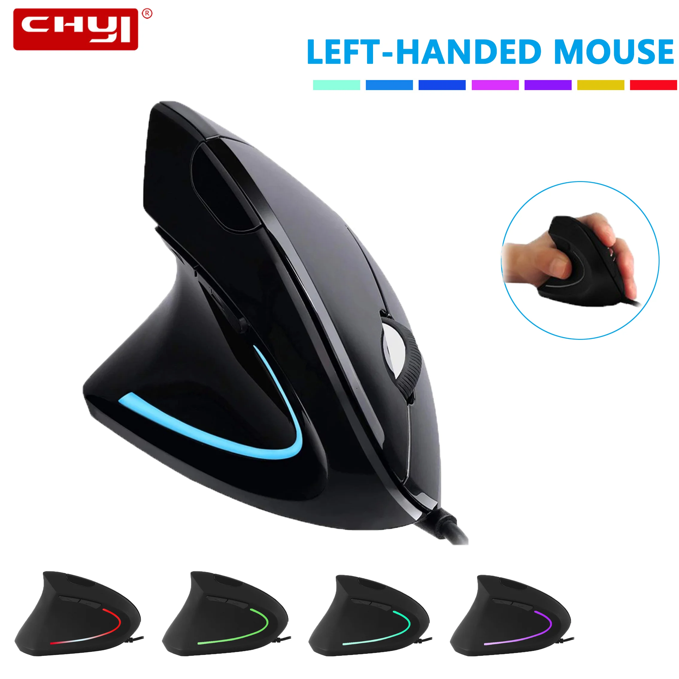 

CHYI Wired Mouse Ergonomic Left Hand Vertical Gaming Mice Optical USB Computer Mause with RGB Backlit 6 Buttons Mouse For Laptop