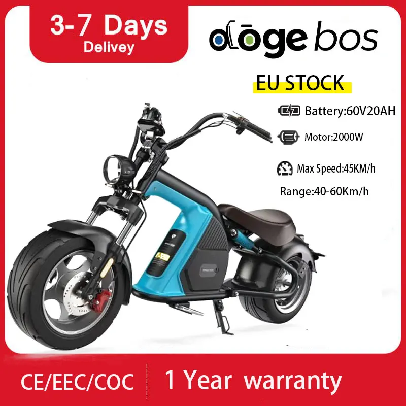 

DOGEBOS Adult Electric Motorcycle Citycoco 2000WCE/COC/EEC 60V30AH Removable Lithium Battery Big DisplayTurn Signal Lights