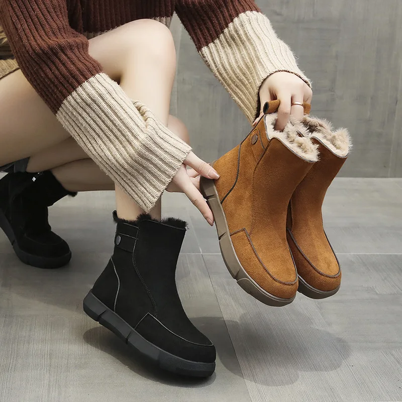 2023 Waterproof Snow Boots Women Thick Plush Platform Ankle Boots Woman Thick Bottom Warm Cotton Padded 35-40