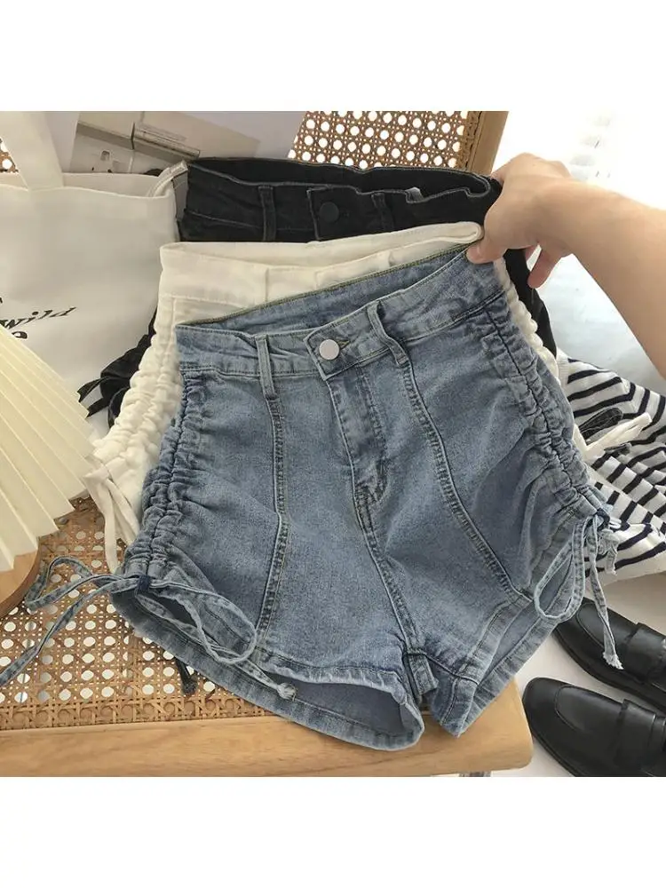 Летние шорты джинсы с высокой талией женские джинсовые винтажные обтягивающие