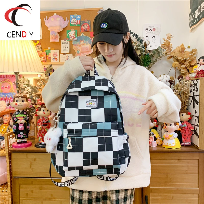 

Сращивание решетки женские рюкзаки 2022 молния большой емкости Рюкзаки хараджуку японские школьные сумки Kawaii Дорожная сумка дизайнер