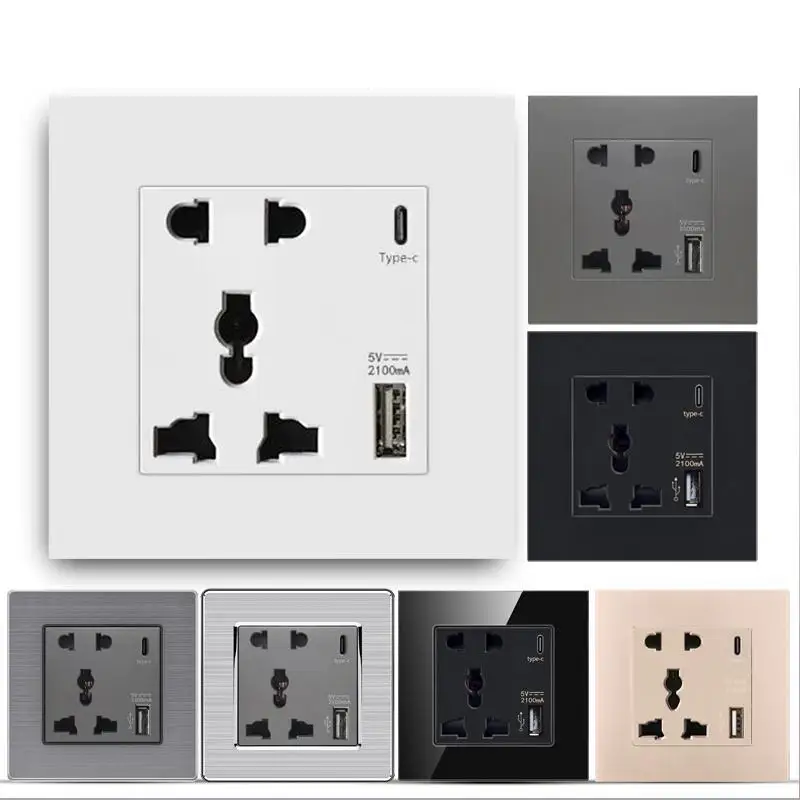 

Universal Intelligent Quick charge USB C wall dual socket, Uk 18W Type-c plug adapter, 220V electrical 16A high power outlet