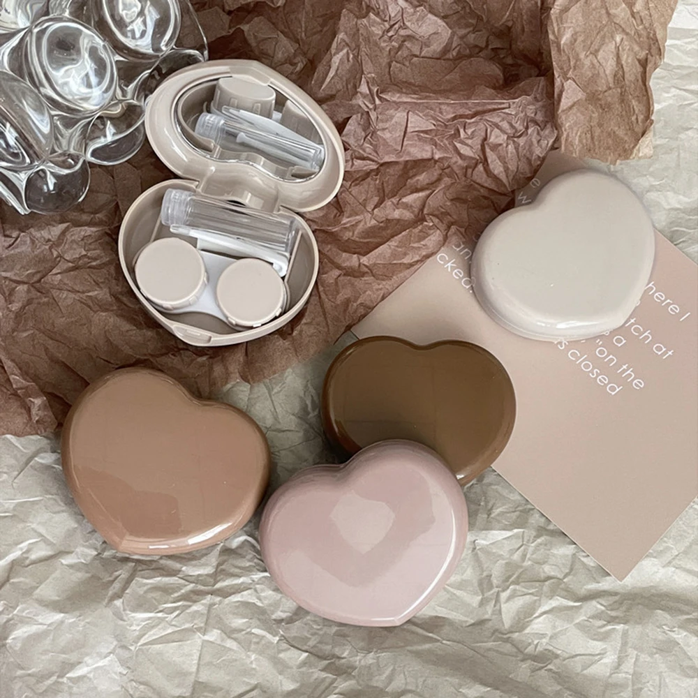 

Кофейный чехол для контактных линз молочного цвета винтажный контейнер для линз в форме сердца держатель для ухода за глазами портативная Крышка для хранения контактных линз