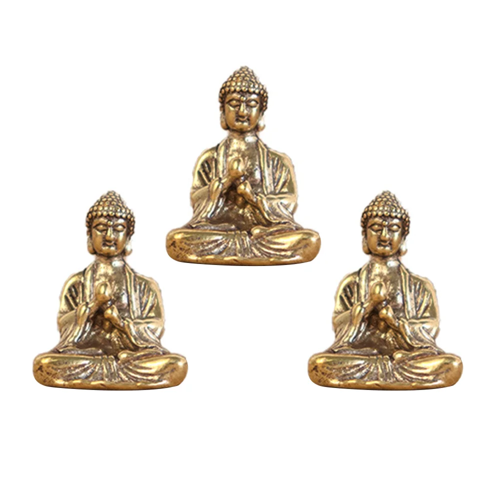 

3Pcs Statues Decors Desktop Fortune Statue Modeling Adornments Ornaments Brass Sakyamuni Lord Of Success Sculpture