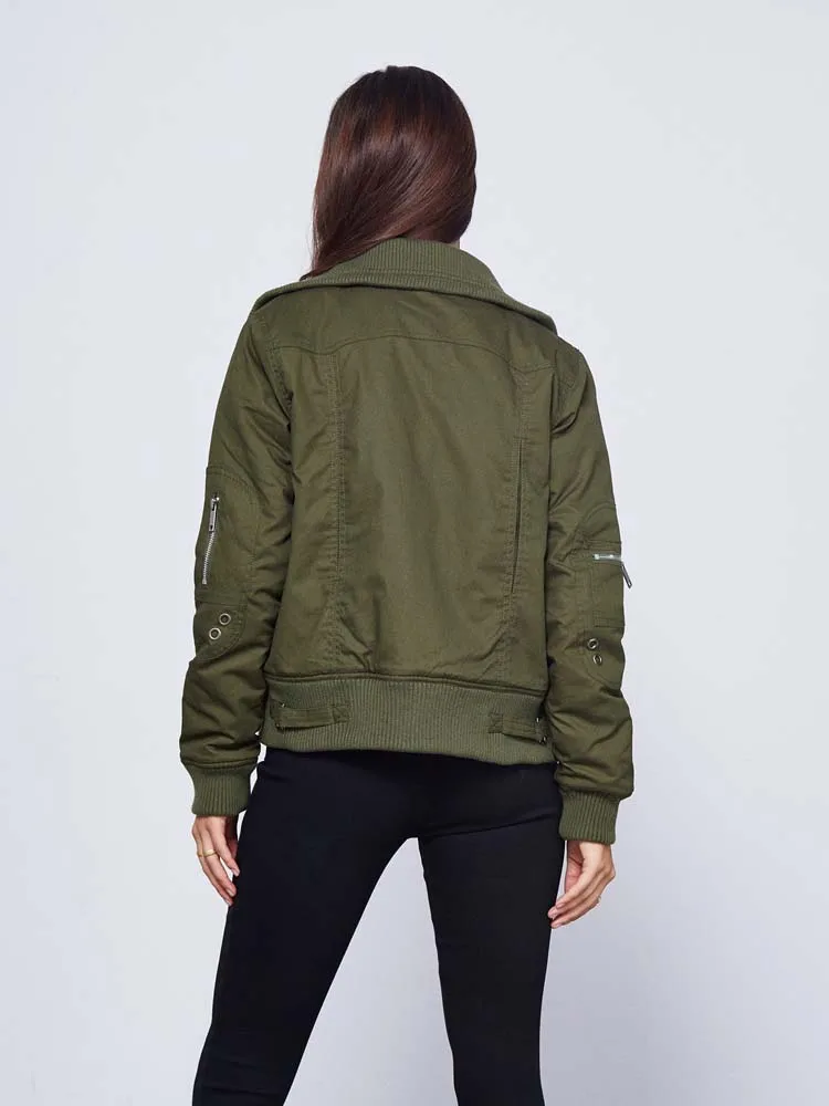 2022 New Winter Women Thick Warm Cotton-Padded Short Moto Jackets High Quality Lapel Ribbed Biker Coat Casual Outwear Snow Tops