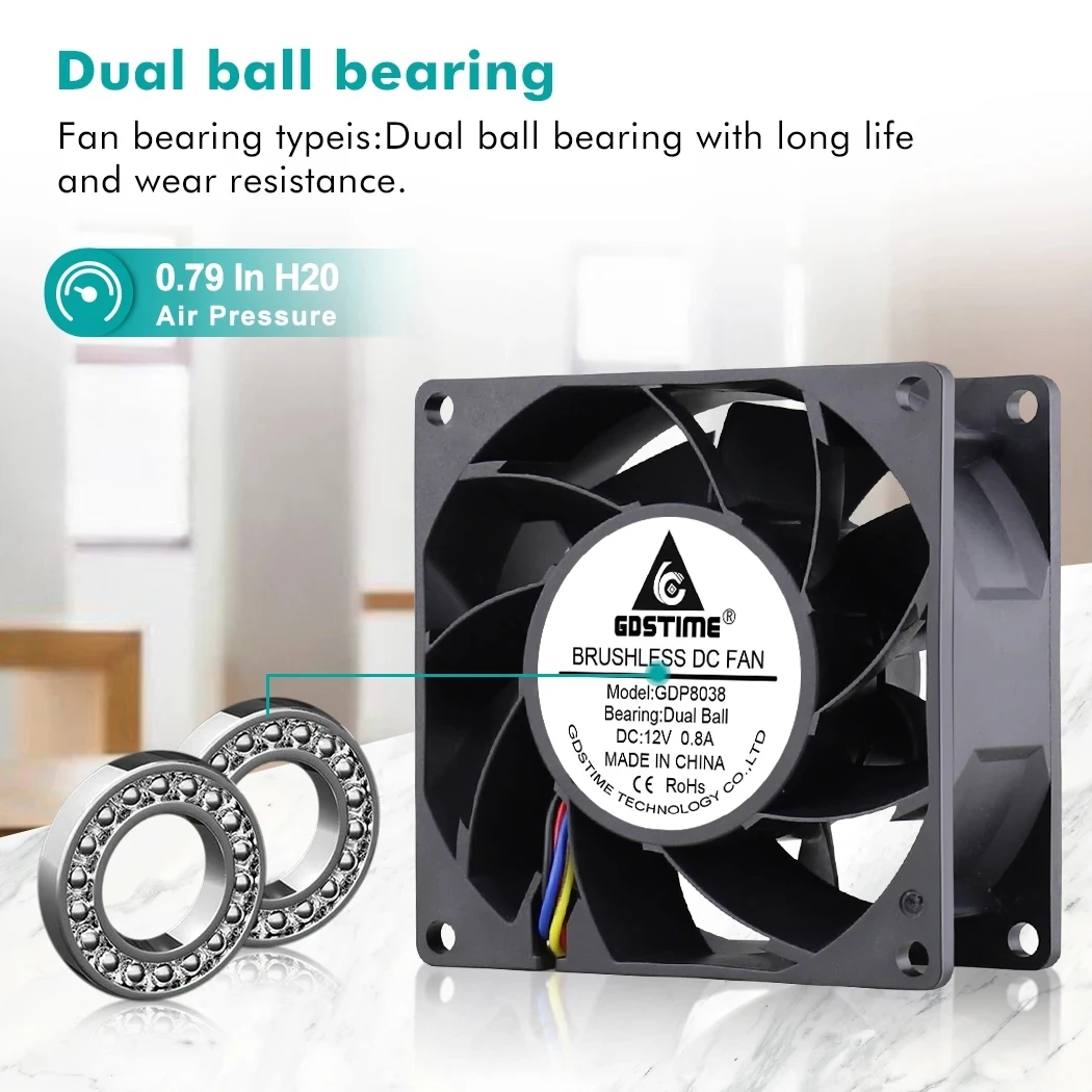 Gdstime DC 12V вентилятор 80*80*38MM высокоскоростной охлаждающий 8038 двойной шарик 4PIN PWM