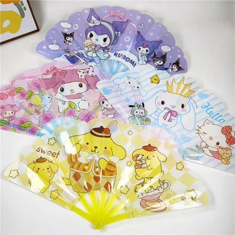 Summer Kawaii Folding Fan Portable Anime Kuromi Cinnamoroll My Melody Foldable Plastic Cartoon Sevenfold Fan Gift for Children