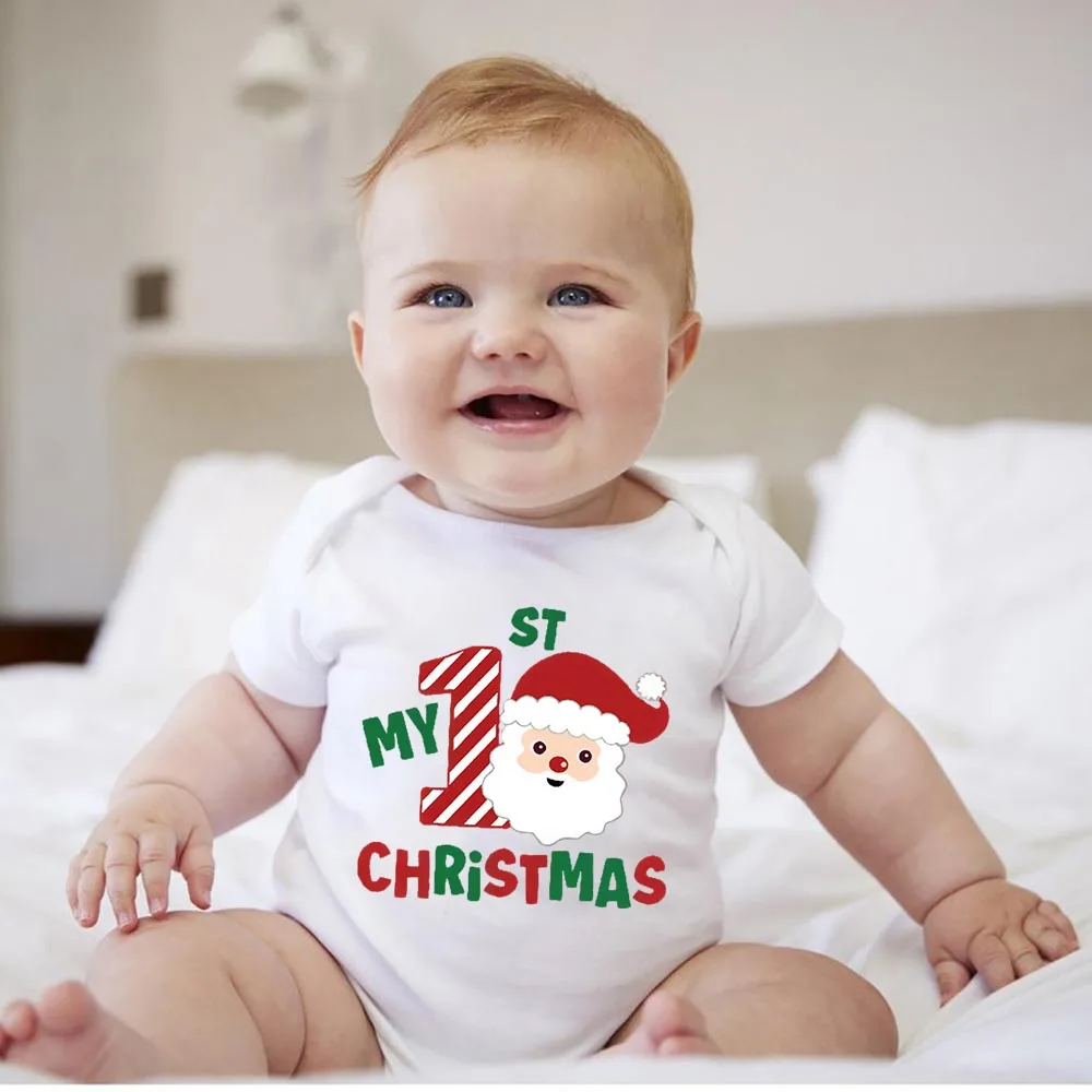 

Cartoon Snowman Print Newborn Baby White Short Sleeve Romper My First Christmas Outfit Infant Baptism Bodysuit Clothes Xmas Gift