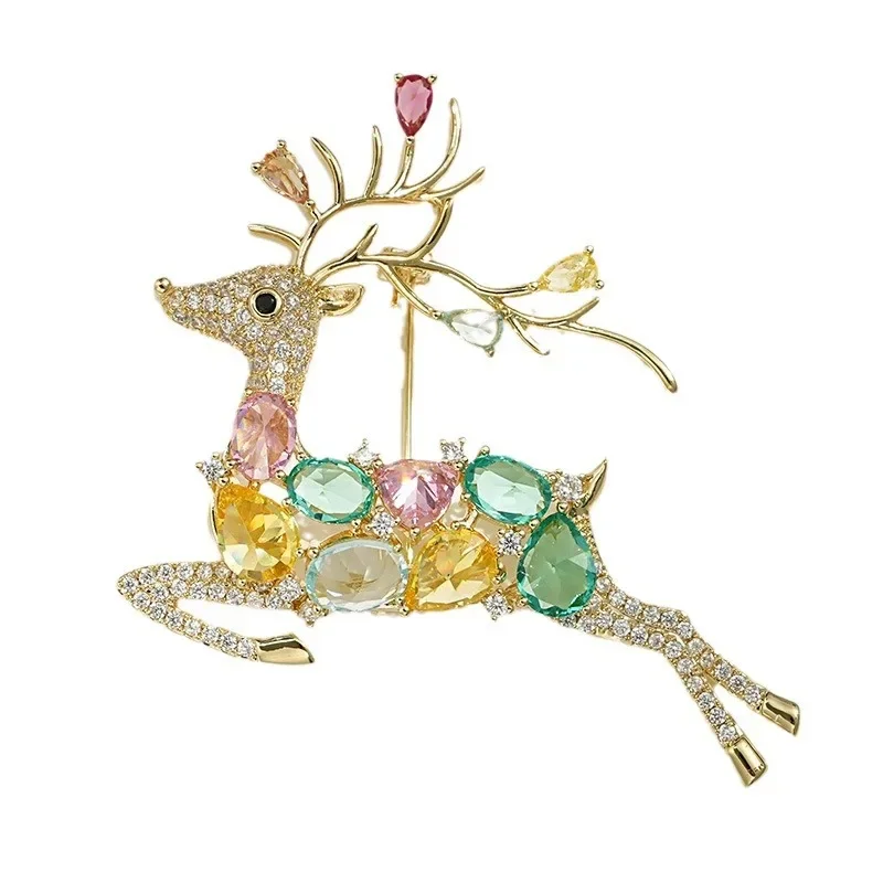 Прекрасный снег Рождественский подарок корейский Цвет Олень Рог брошь медный