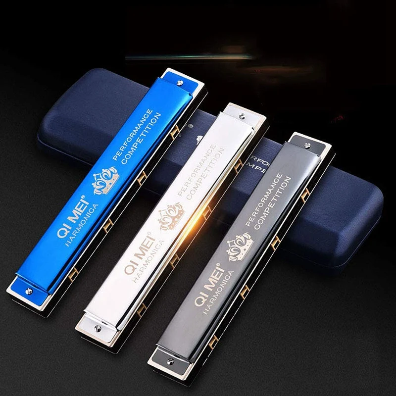 

QIMEI Diatonic Polyphony Harmonica 24 Hole Key Of C Professional Playing Competition Tremolo Harmonica