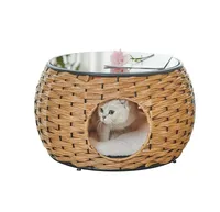 Plastic Customized Rattan Woven washable Pet Dog Cat House Cage dog cave bed With Cushion For Summer