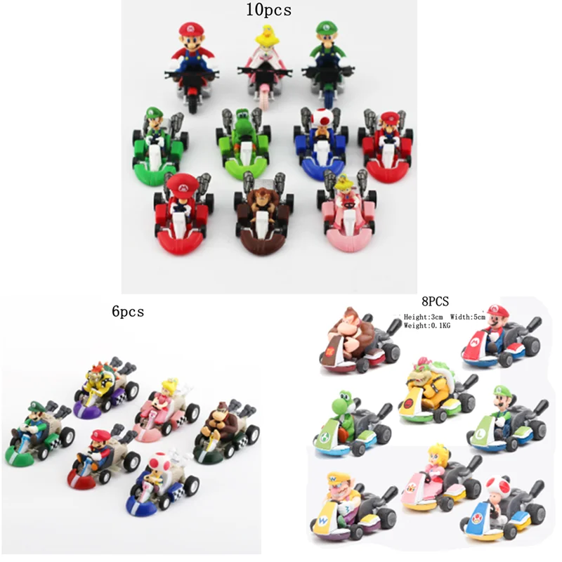 Фото Набор мини-фигурок Mario Kart (6/8/10 шт.), гоночные машинки Mario Bros, модели Луиджи и Йоши из ПВХ, украшения для детских тортов на день рождения, подарки для фанатов №1