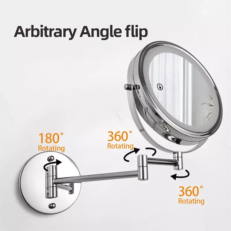 

8 inch Wall Mounted Makeup Mirror 3X / 5X Magnifying Double Side Folding Arm Extend Bathroom Smart Hotel Cosmetic Mirrors